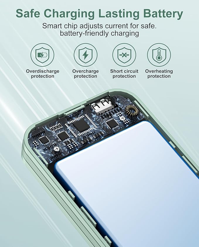 Portable Power Bank, 10000mAh PD20W Phone Charger with Built-in Cables and Wall Plug, USB C Fast Charging Battery Bank with Smart LED Display, External Battery Pack for iPhone, iPad, Samsung etc Green