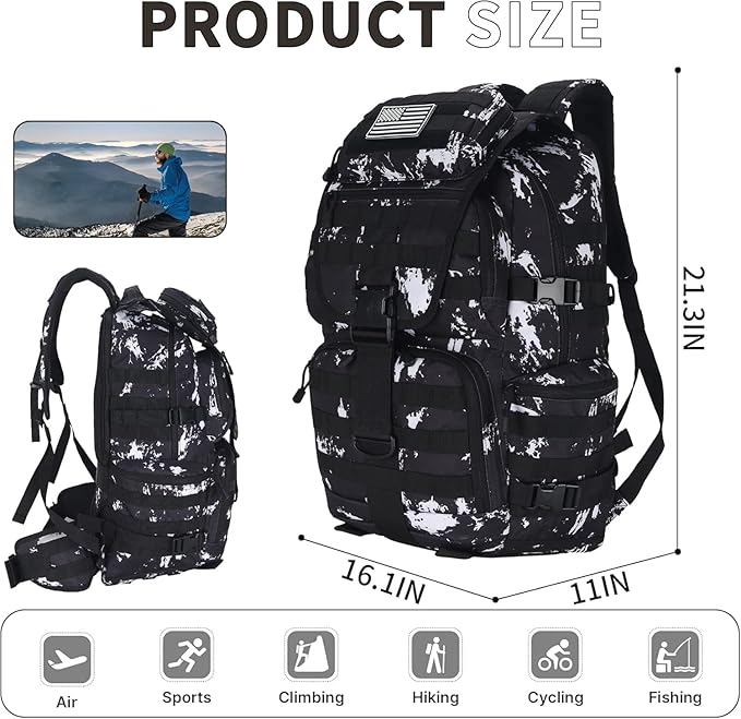 50L Military Tactical Backpack 3 Day Assault Pack Molle Daypack Hiking Backpack for Men and Women