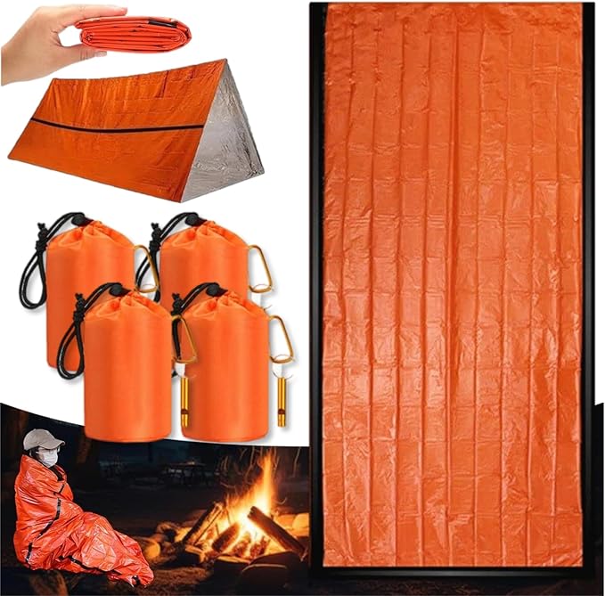 Emergency Sleeping Bag with Whistle, Portable Emergency Survival Bag, Lightweight Pocket Size Emergency Sleeping Bag, Waterproof Thermal Bivy Sack for Camping, Hiking