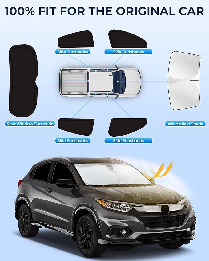 for Honda HR-V 2016-2022 Car Window Shades, 6pcs Privacy Sun Shade Set for Front Windshield Side and Rear Windows, Full Window Covers Keeps Vehicle Cool for Camping Napping