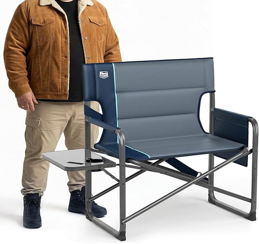 Timber Ridge XXL Director’s Chair – Heavy Duty Folding Camping Chair for Adults, 500 lb Capacity, Extra Wide Padded Seat for Camping, Sports, Lawn, Courtyard, and Outdoor Use, Blue