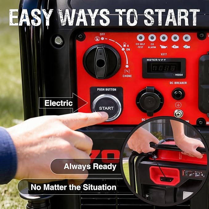 7000-Watt Open Frame Inverter Generator, Electric Start Portable Generator for Home Backup & RV Camping - Gas Powered, 120V/240V Dual Voltage, Clean Power for Sensitive Electronics