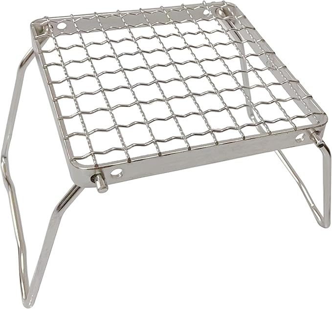 MDUG Ultralight Mini Camp Grill with Foldable Legs – 304 Stainless Steel Grate, Portable Gas Stove & Campfire Stand, Compact Grill Grid for Backpacking/Camping/Hiking/Picnic/Travel/Fishing (Weave)