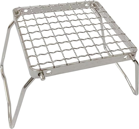 MDUG Ultralight Mini Camp Grill with Foldable Legs – 304 Stainless Steel Grate, Portable Gas Stove & Campfire Stand, Compact Grill Grid for Backpacking/Camping/Hiking/Picnic/Travel/Fishing (Weave)