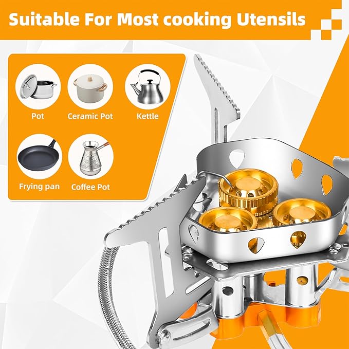 9900W Windproof Camping Gas Stove, Portable Camping Stove with Piezo Ignition, 1LB Propane Tank Adapter, Butane Adapter for Outdoor Cooking, Picnic, Camping and Hiking