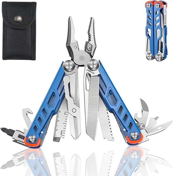 19 in 1 Multitool Pliers with Scissors, Stainless Steel Multi Tool with File,Saw, Screwdrivers,Wire Cutters, Bottle Opener for Survival, Camping, Hiking,Repair and Gift (Blue)