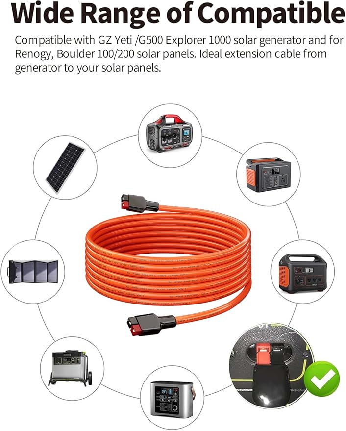 Tonton 12AWG 30FT Anderson Extension Cable, Solar Power Extension Cord with Anderson Connector for Goal Zero Yeti Portable Power Station Solar Generator Jackery 100W Renogy Boulder 200 Solar Panel