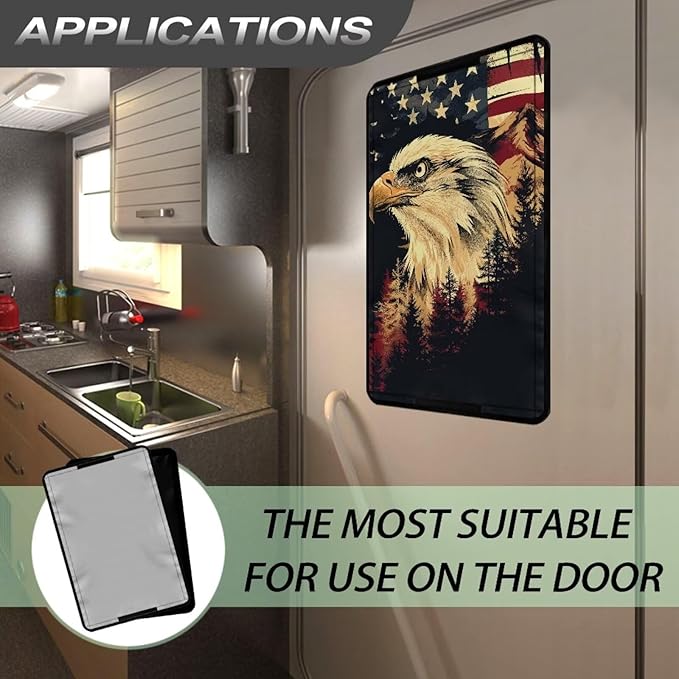 RV Door Window Shade, Universal Camper Trailer Blackout Window Cover, UV Rays Protection, American Flag Eagle Side Door Window Shade Cover, RV Accessories for Outside