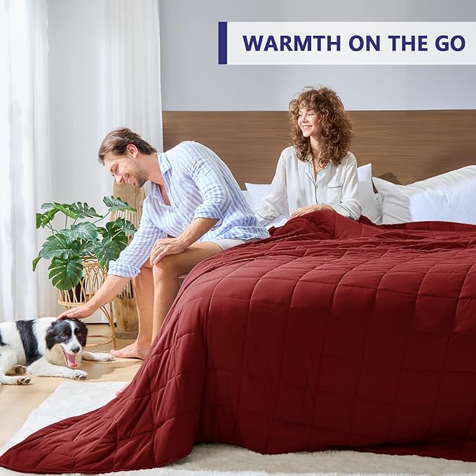 yescool Weighted Blanket for Adults (20 lbs, 88” x 104”, Red) Cooling Heavy Blanket for Sleeping Perfect for 190-210 lbs, Queen Size Breathable Blanket with Premium Glass Bead, Machine Washable
