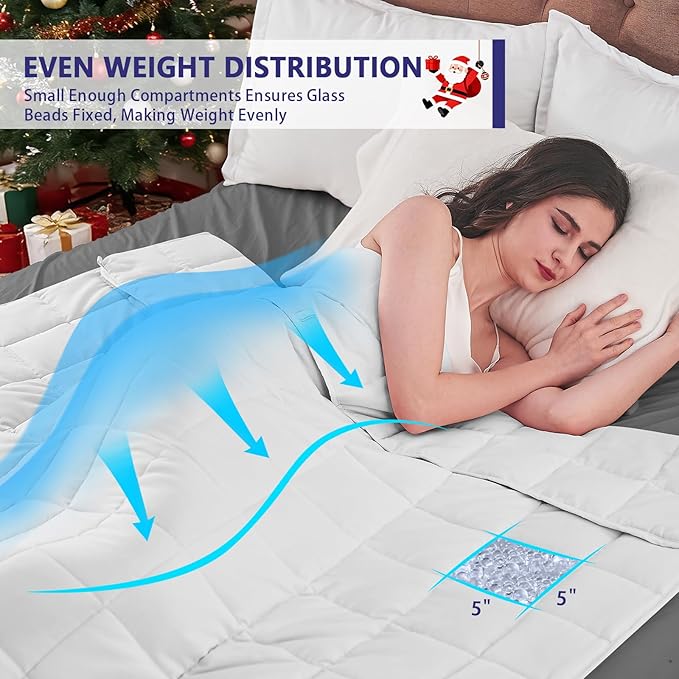 yescool Weighted Blanket for Adults (25 lbs, 88” x 104”, White) Cooling Heavy Blanket for Sleeping Perfect for 240-260 lbs, King Size Breathable Blanket with Premium Glass Bead