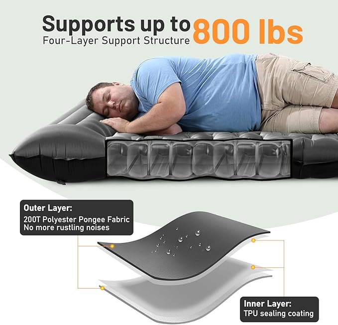 KASBAH Double Inflatable Camping Sleeping Pad,Thick 6 inch 2 Person Ultralight Sleeping Mat with Built-in Foot Pump and Pillow,Camping Essentials for Hiking,Backpacking,Traveling, Tent