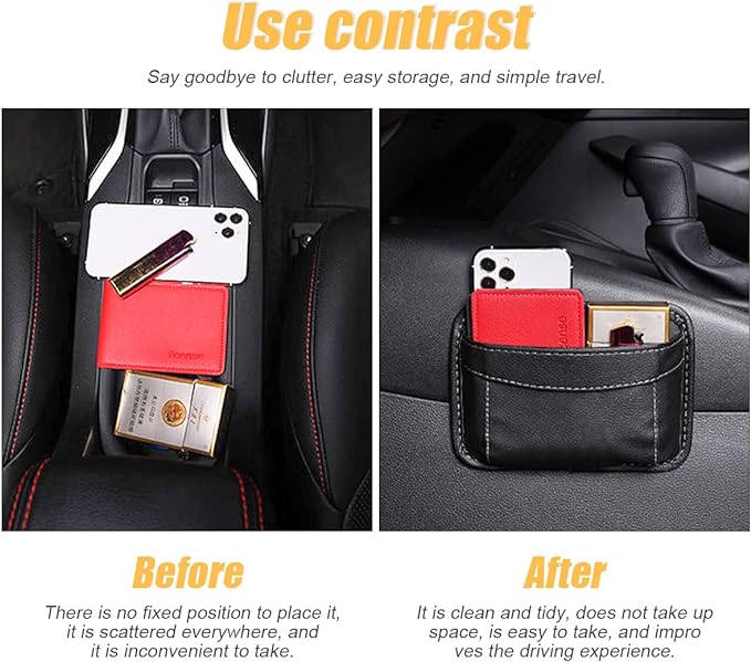 Moly Magnolia Car Seat Side Pocket Organizer, American Flag PU Leather Storage Bag, Pen Phone Holder Tray Pouch Seat Gap Filler, Interior Accessories for Auto Door Window Console (Black/Flag)