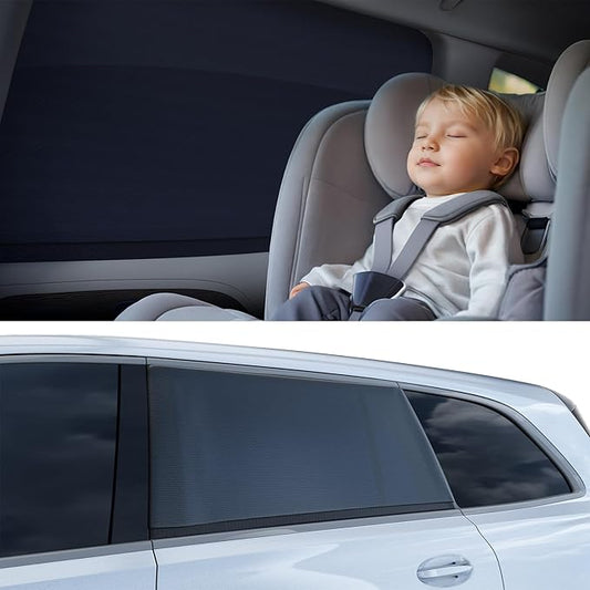 Nmoiss Car Window Shades for Baby[Ice Crystal Cooling Layer](2 Pack) UV-Blocker Cling Sun Shade 99% UV Protection Fit SUV/Sedan/Minivan | Roll Windows Down, Privacy Safe Medium