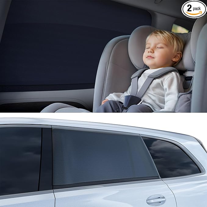 Nmoiss Breathable Mesh Camping Car Window Shades (2 Pack) – Ice Crystal Cooling Fabric, UPF50+ UV Protection, Breathable Mesh Privacy Screen & Bug-Proof Window Screen for SUV/Minivan/Sedan