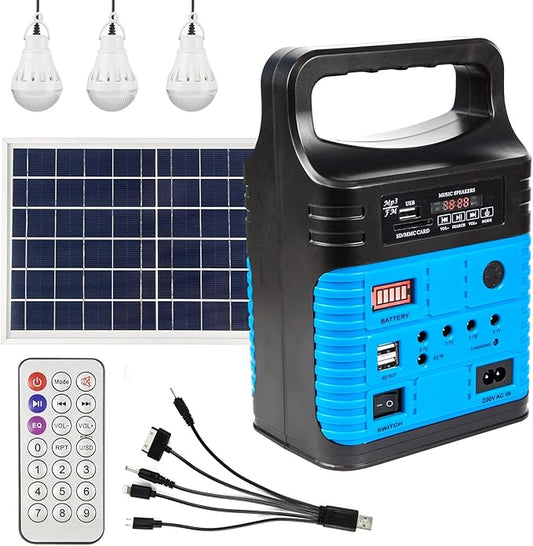 Portable Power Station,Solar Generator with Panels included,LiFePO4 Battery Pack Small Solar Powered Generator with DC/USB Outlets,LED Flashlight for Home Use,Outdoor Camping Quiet(Blue)