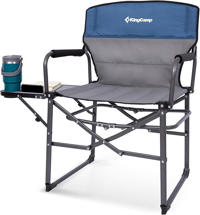 KingCamp Oversized Camping Directors Chair with Side Table, Compact Design Heavy Duty 440lbs, Folding Portable Padded Camp Chairs with Extra Wide Seat & Anti-Sag Fabric for Outdoor Fishing Sports Lawn