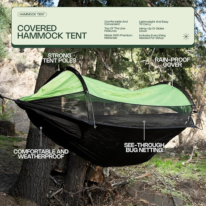 Camping Hammock Tent with Mosquito Net & Rainfly – Waterproof Portable Backpacking Hammock for Camping, Hiking & Travel – Lightweight Outdoor Hammock for Trees by Altena