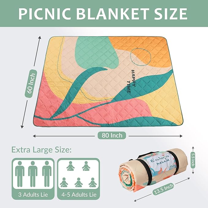Exclusivo Mezcla Waterproof Picnic Blankets 60x80 Inch, 3 Layer Extra Large, Sandproof and Foldable Outdoor Blanket for Beach Camping, Park and Travel