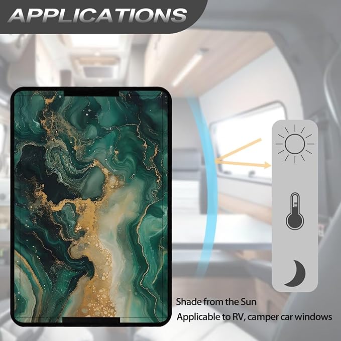 Green Marble Rv Door Window Shade Cover, Rv Blackout Curtains with Uv Protection, Cover Camper Door Window Shade