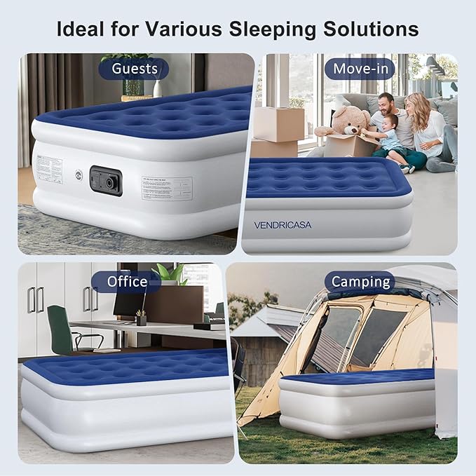 Twin Air Mattress with Built in Pump, 18" Raised Inflatable Mattress, Self Inflating Blow Up Bed, Comfort Portable Air Bed with Carry Bag for Camping, Home, Guests, Travel 550 lbs Max