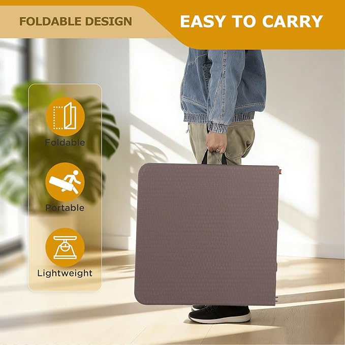 FDW 4FT Folding Table Half Portable Foldable Table Picnic Table for Office Home Camping Party (Brown Ratten)
