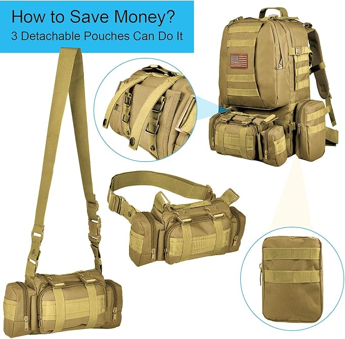 CVLIFE Tactical Backpack Military Army Rucksack 60L Large Assault Pack Detachable Molle Bag
