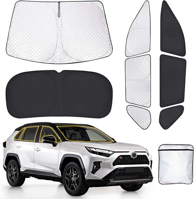 ZATOTOO Car Window Shades Toyota RAV4 2019-2024 Custom Sun Shades Full Set Front Side Rear Triangle Window Covers Total Blackout Privacy & UV Protection Heat Blocking for Camping Napping Long Parking