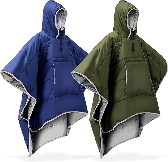 Preboun Thermal Poncho Wearable Hooded Blanket Winter Poncho Wearable Sleeping Bag Water Resistant Windproof for Men Women
