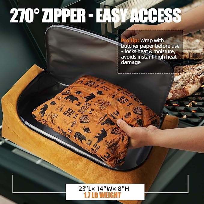 270° Opening BBQ Blanket for Resting Meat, Insulated Leak-Proof Meat Resting Bag for Brisket Turkey Pork, Smoker Accessories for Party Camping Kitchen, Anniversary Birthday Gift for Men Dad Husband