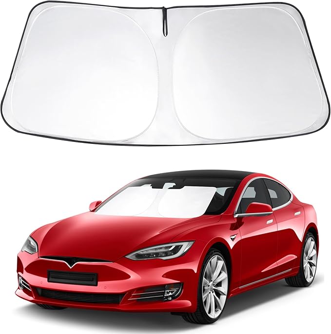 Windshield Sun Shade Custom Fit 2012-2023 2024 2025 2026 TES-la Model S Accessories (Fit Long Range/LR Model) Foldable Window Sunshade Sun Blocker Visor Protector