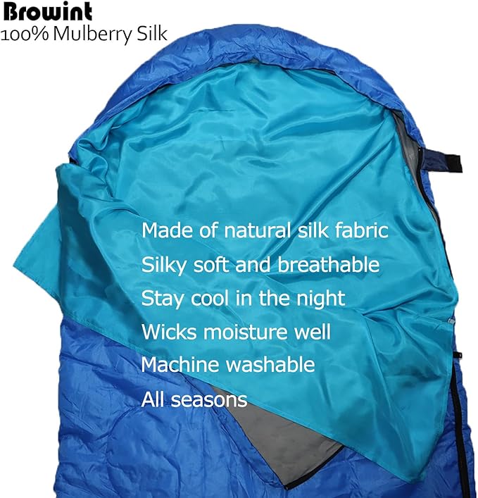 Browint Silk Sleeping Bag Liner, Silk Sleep Sack, Extra Wide 87"x43", Lightweight Travel Sheet for Hotels, More Colors for Option, Reinforced Gussets