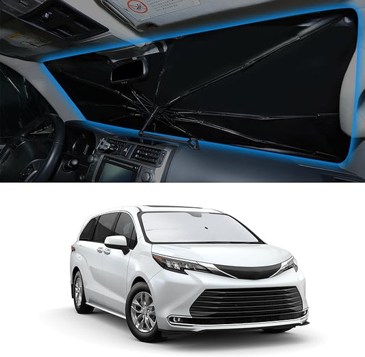 Windshield Sun Shade Umbrella Compatible with 2021-2026 Toyota Sienna Accessories Foldable Sunshade Front Sun Visor Protector Keep Car Cooler