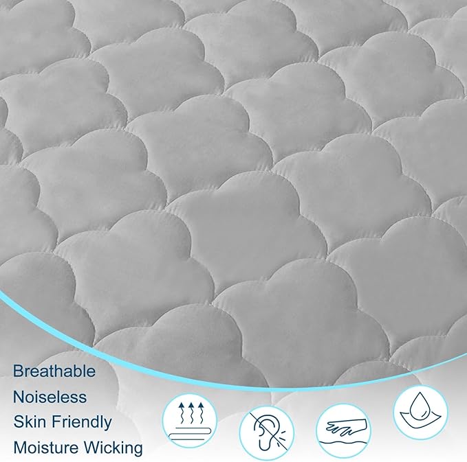 Full Air Bed Mattress Pad with 15-24 Inch Deep Pockets - Waterproof Protector for Warm Sleep & Cold Air Insulation,Perfect for Camping, Guest Bed, Pets & Overnight Visitors-Gray