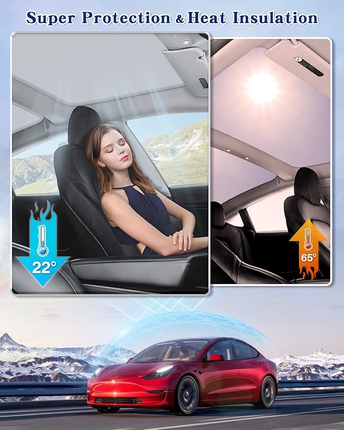 NEW Upgraded White Sunshade Roof for Tesla Model 3/ Highland 2018-2026 Accessories Roof Sun Shade, Sun Protection Heat Insulation No Gap Keep Cool UV Ray Protection, Easy to Install
