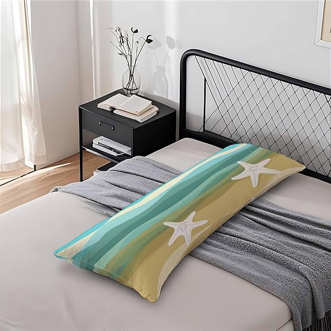 Ocean Decorative Body Pillowcase 20"X54", Abstract Sea Starfish Outdoor Body Pillow Covers Throw Pillow Cushion Covers Oversized Body Pillow Cases for Home Patio Office, Blue Beige