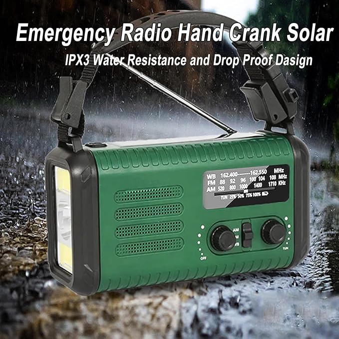 Emergency Hand Crank Radio, NOAA Weather Radio, 20000mAh Rechargeable Solar AM/FM Radio, Portable USB-C Fast Charger, Flashlight, Reading Lamp SOS Alarm for Hurricane Storm Camping Hiking (Green)
