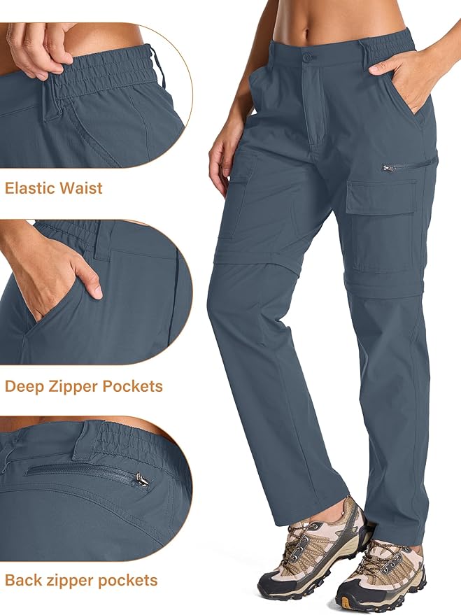 Womens Hiking Pants Convertible Quick Dry Stretch Lightweight Zip Off Outdoor Safari Pants with Cargo Pockets