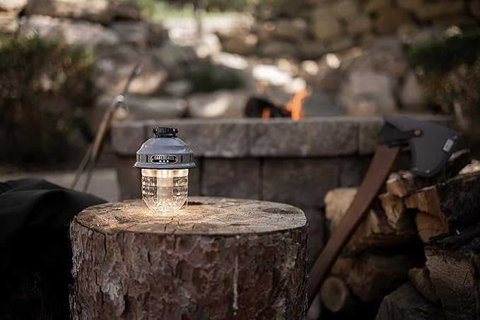 Barebones Beacon Hanging Light – State Grey, Rechargeable LED Camping Lantern with Adjustable Brightness – Weatherproof Vintage-Style Hanging Lantern for Outdoor Adventures and Year-Round Use