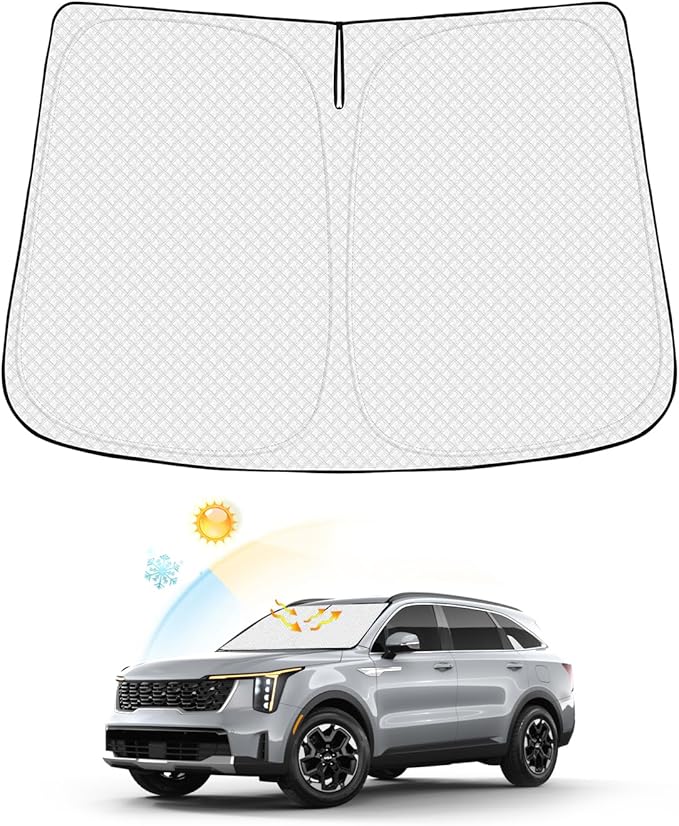 Canvcle Windshield Sun Shade for Kia Sorento 2021-2025 2026 Accessories Thicken 6-Layer Front Window Sunshade Cover Sun Visor Protector Foldable Block UV Rays Keep Vehicle Cool