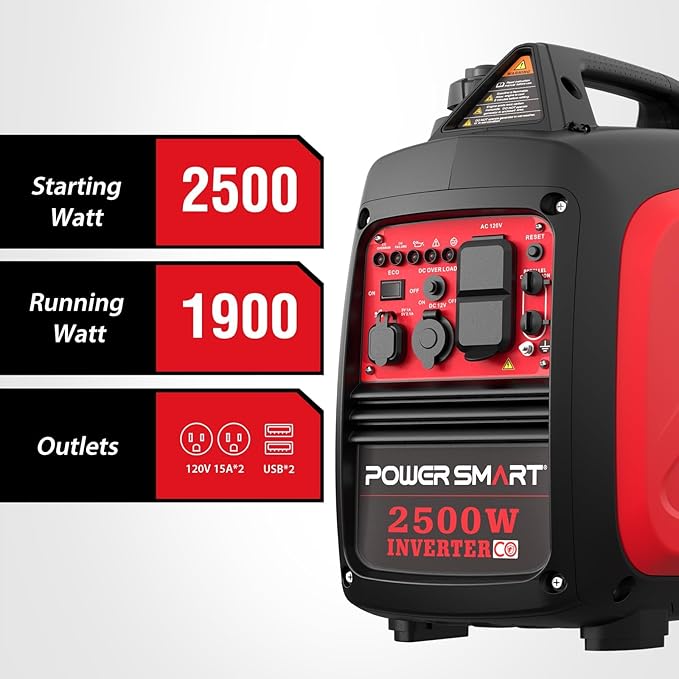 2500-Watt Gas Powered Portable Inverter Generator, CO Sensor, Super Quiet for Camping, Home Emergency Use, EPA Compliant 2026 Version