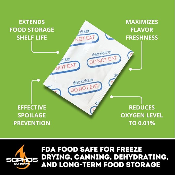50 Packs 500cc Oxygen Absorbers (10 Pack in Individual Vacuum Bag) FDA Food Safe Oxygen Absorbers For Long Term Food Storage, Works in Mylar Bags for Freeze Drying, Canning, and Dehydrating