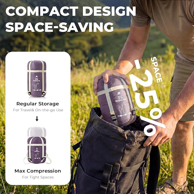 Ultralight Warm Weather Sleeping Bag - Portable, Waterproof, Compact Lightweight, Comfort with Compression Sack - Great for Outdoor Camping, Backpacking & Hiking