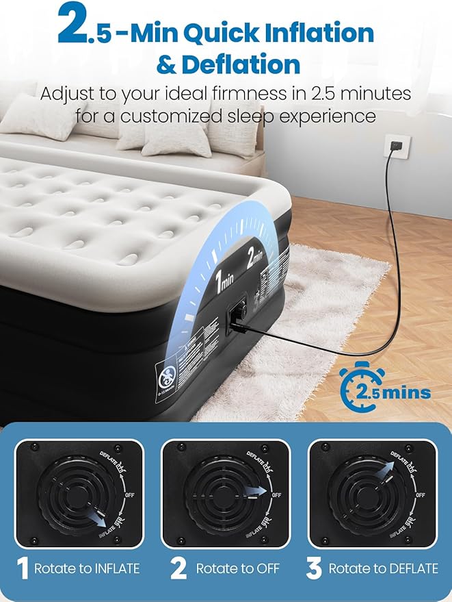 CHERIMOR Full Size Air Mattress with Built-in Pump, 18" Raised Comfort, 48Hr Leak-Proof Test, Upgraded Honeycomb Pillar Design, Supports 600 lbs, 2.5-Min Inflation for Home Guest Room Camping