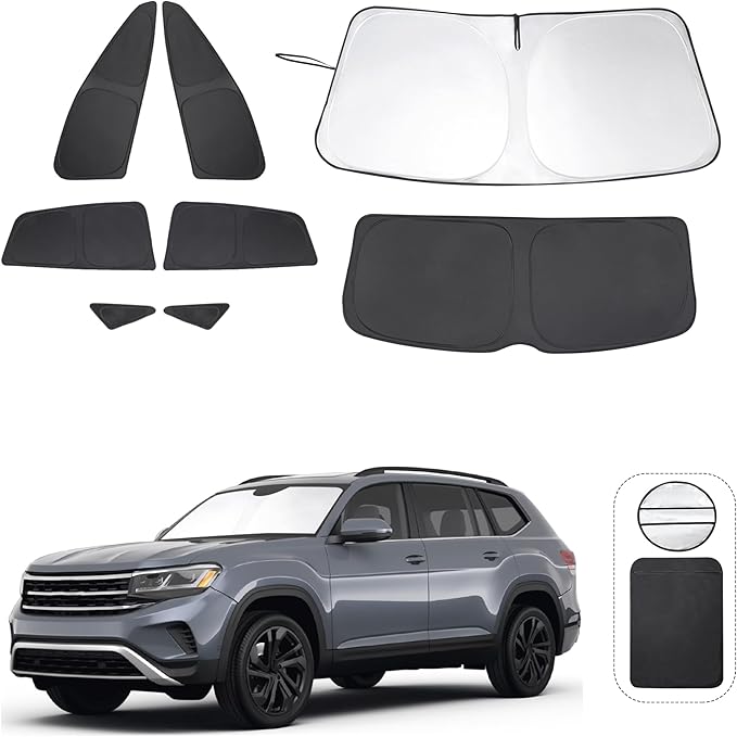 8PCS Windshield Sun Shade Custom Fit for 2021-2024 2025 2026 Volkswagen VW ID.4 Accessories Foldable Sunshade Side Rear Window Shade Cover Full Set Privacy Protection Keeps Car Cool