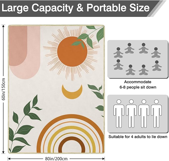 Supfitness Extra Large Picnic Blankets Waterproof Foldable (60"x 80") Boho Beach Blanket Waterproof Sandproof,3-Layer Thicking Mat Outdoor Packable Camping Blanket