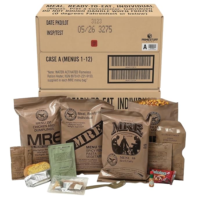 MRE Meals Ready to Eat – Military Survival Food Kit for Camping, Hiking, Hunting, Fishing, Outdoor Adventure & Emergency Preparedness – Complete Meal Rations with Flameless Heater, Long Shelf Life (Inspection Date 2026), Random Menu 1 Pack