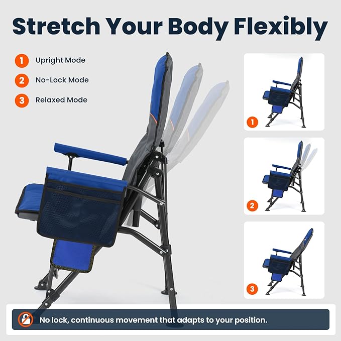 Overmont Heated Camping Chair with High Back - 3 Heat Levels 2-Zone Separately Heating - 450 LBS Support Heavy Duty Folding Chair Portable for Adults Patent No.: US D1.028.543S - Battery NOT Included