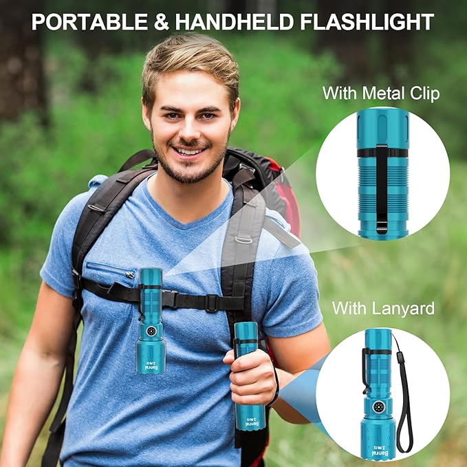 Banral Flashlights High Lumens Rechargeable, Super Bright Long Range Small Powerful Flashlight, 6 Modes LED Tactical Pocket Waterproof Flash Light for Home Emergency (1, Turquoise)