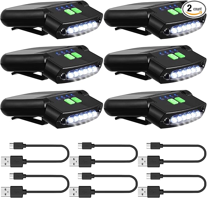 Mudder LED Clip on Cap Lights USB Rechargeable Cap Flashlight Clip Waterproof Ultra Bright Hat Flashlight Headlamp for Fishing Camping Hand Work