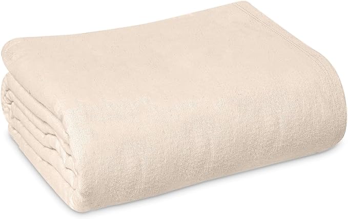 Linteum Textile Cotton Blended Hospital Patient Bath Blanket, Bed Bath Sheet, Twin Blanket Lightweight Thermal Utility Blankets (12-Pack, 70x90 in, 1.4 lb.) Unbleached